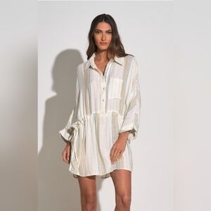 Elan Boho White and Blue Striped Tunic/Cover-up